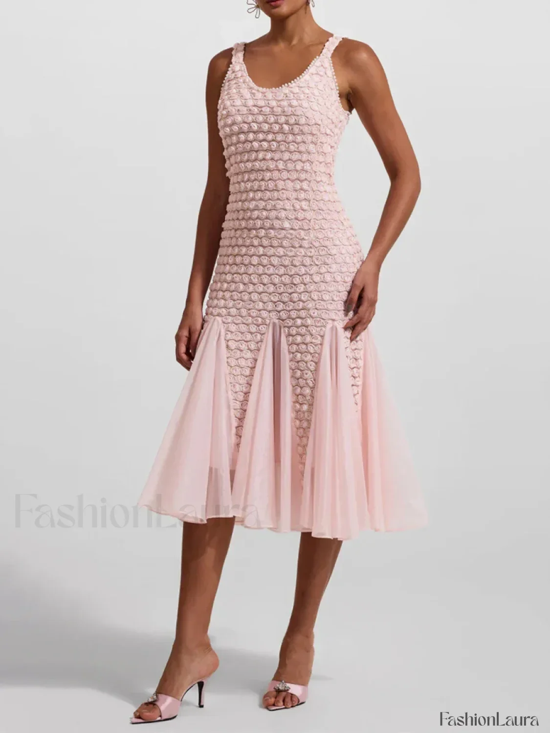 3D Floral Mesh Midi Dress - Image 4