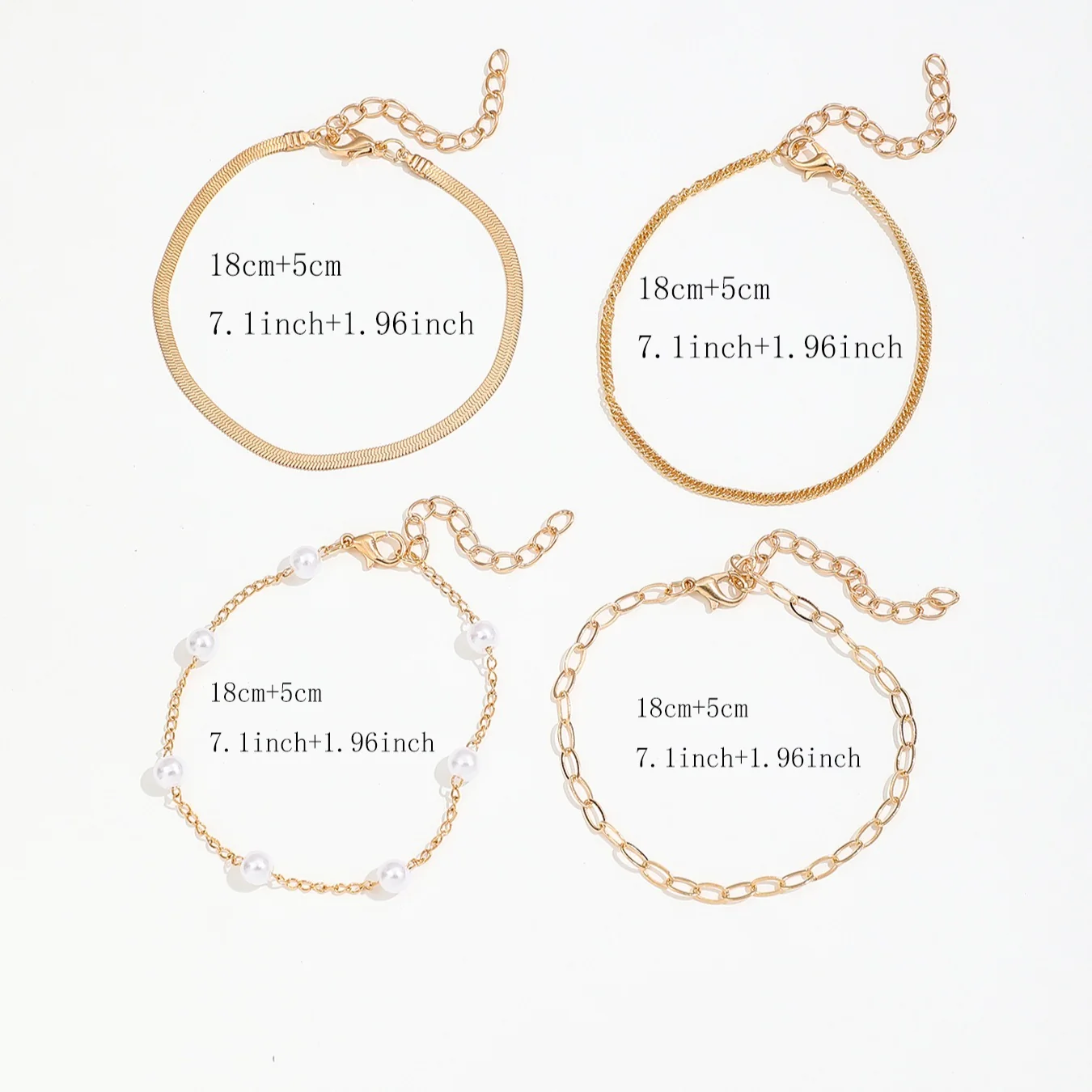 4-Piece Bohemian Paperclip Faux Pearl Snake Chain Bracelet Set - Image 5