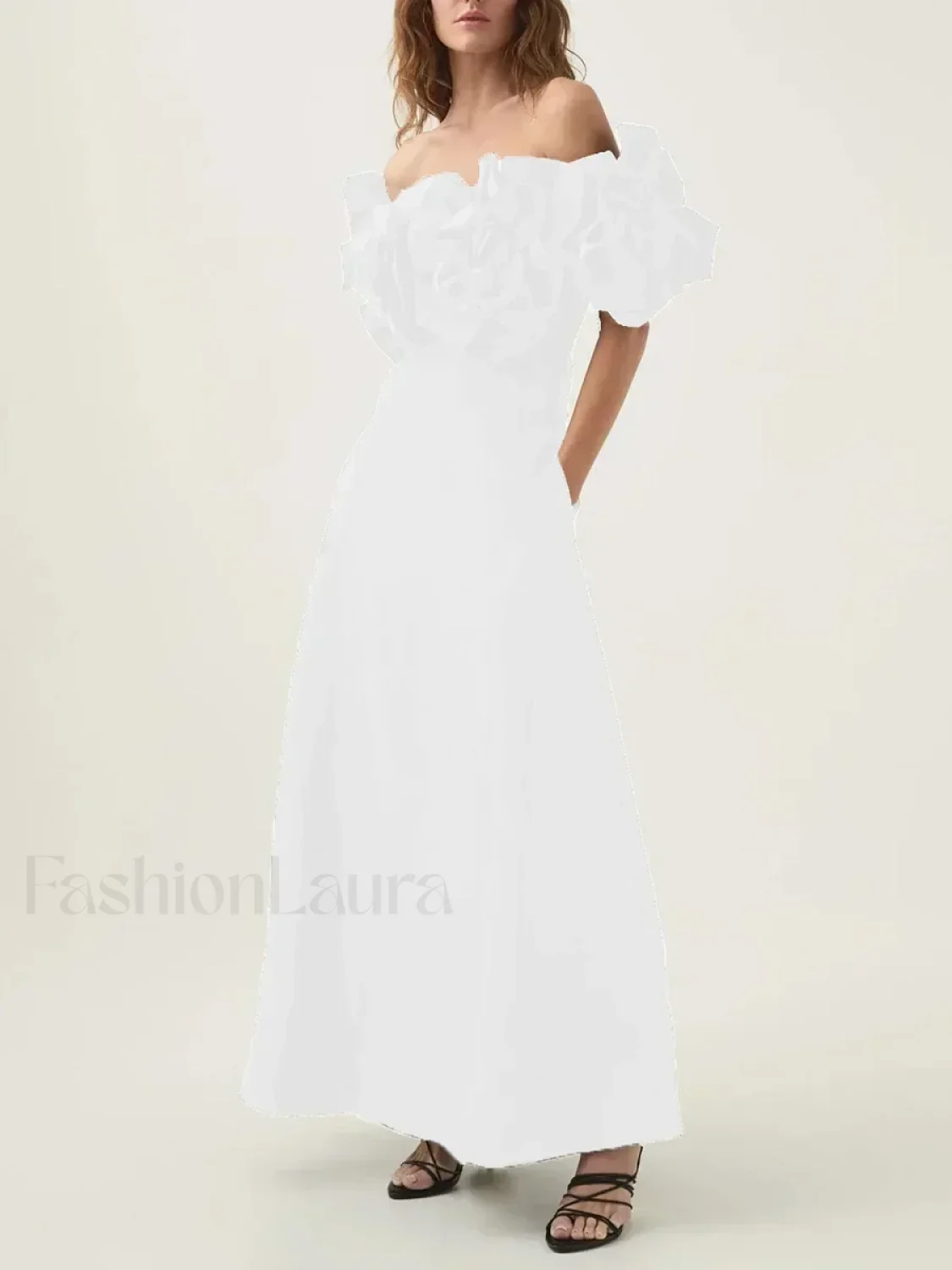 Applique Solid Slash Maxi Dress - Image 11