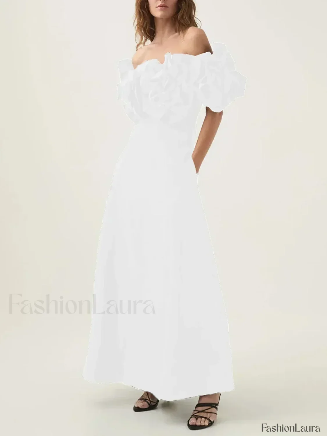 Applique Solid Slash Maxi Dress - Image 14