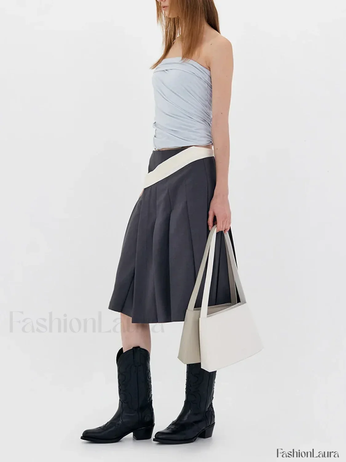 Asymmetric Striped High Waist Skirt - Image 14