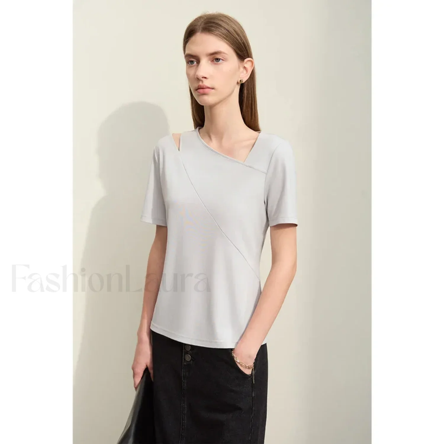 Asymmetric V-Neck Stretch T-Shirt - Image 6