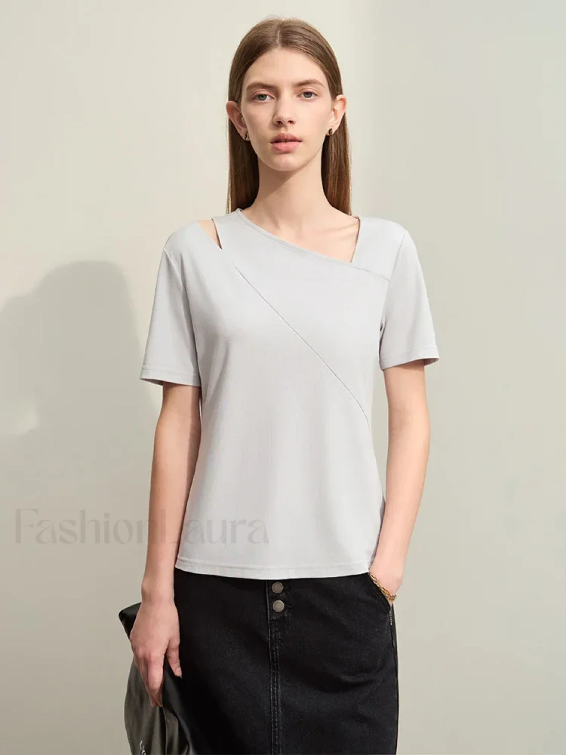 Asymmetric V-Neck Stretch T-Shirt - Image 8