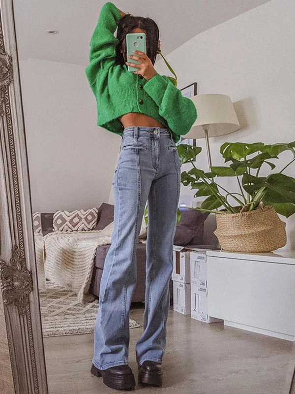 Back Star Patchwork Flare Jeans - Image 5