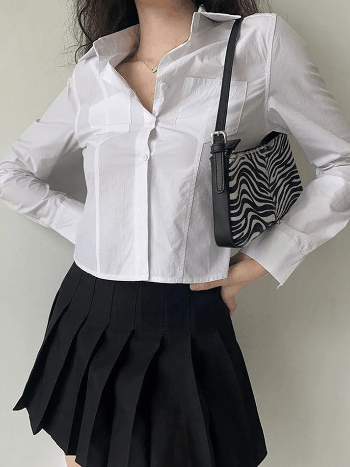 Basic Long Sleeve Button Blouse - Image 25