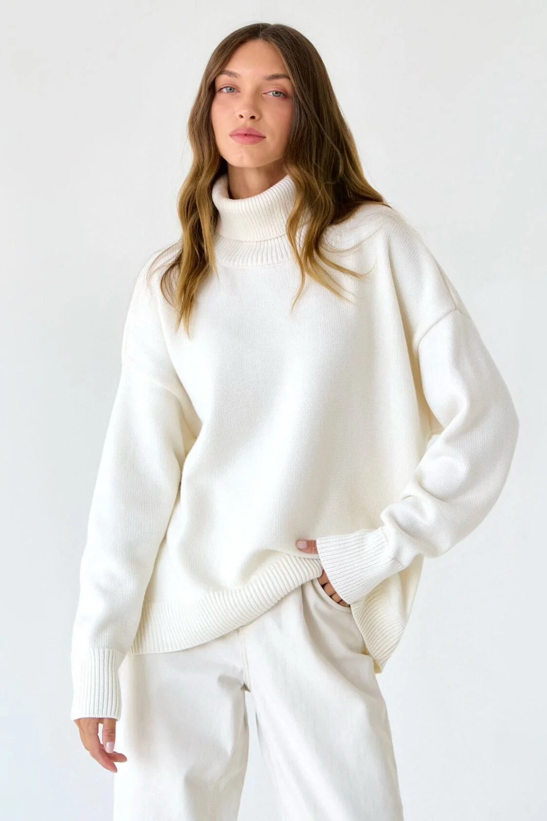 Basic Solid Knit Turtleneck Sweater - Image 52