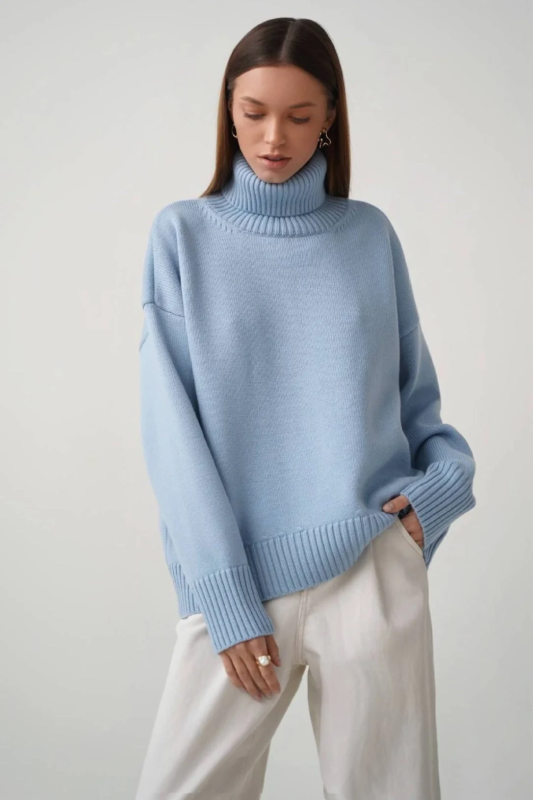 Basic Solid Knit Turtleneck Sweater - Image 7