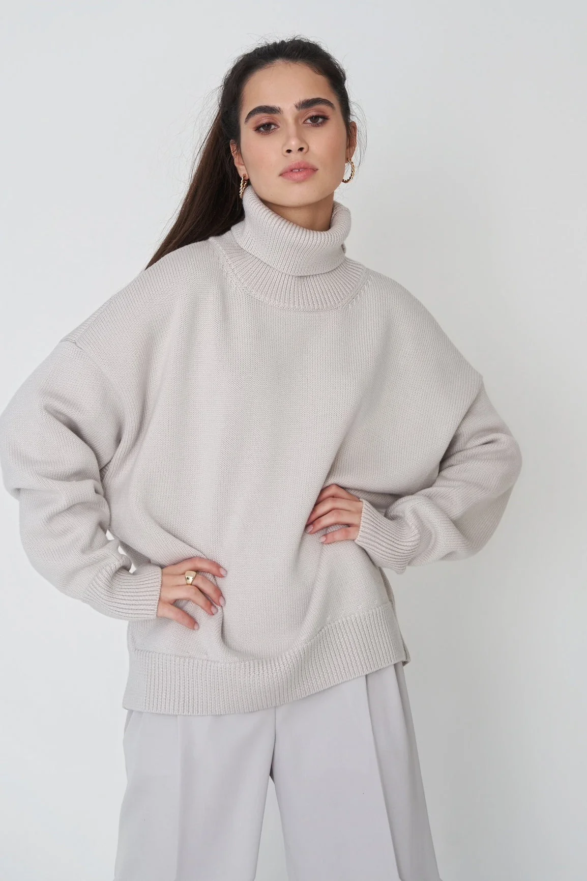 Basic Solid Knit Turtleneck Sweater - Image 71
