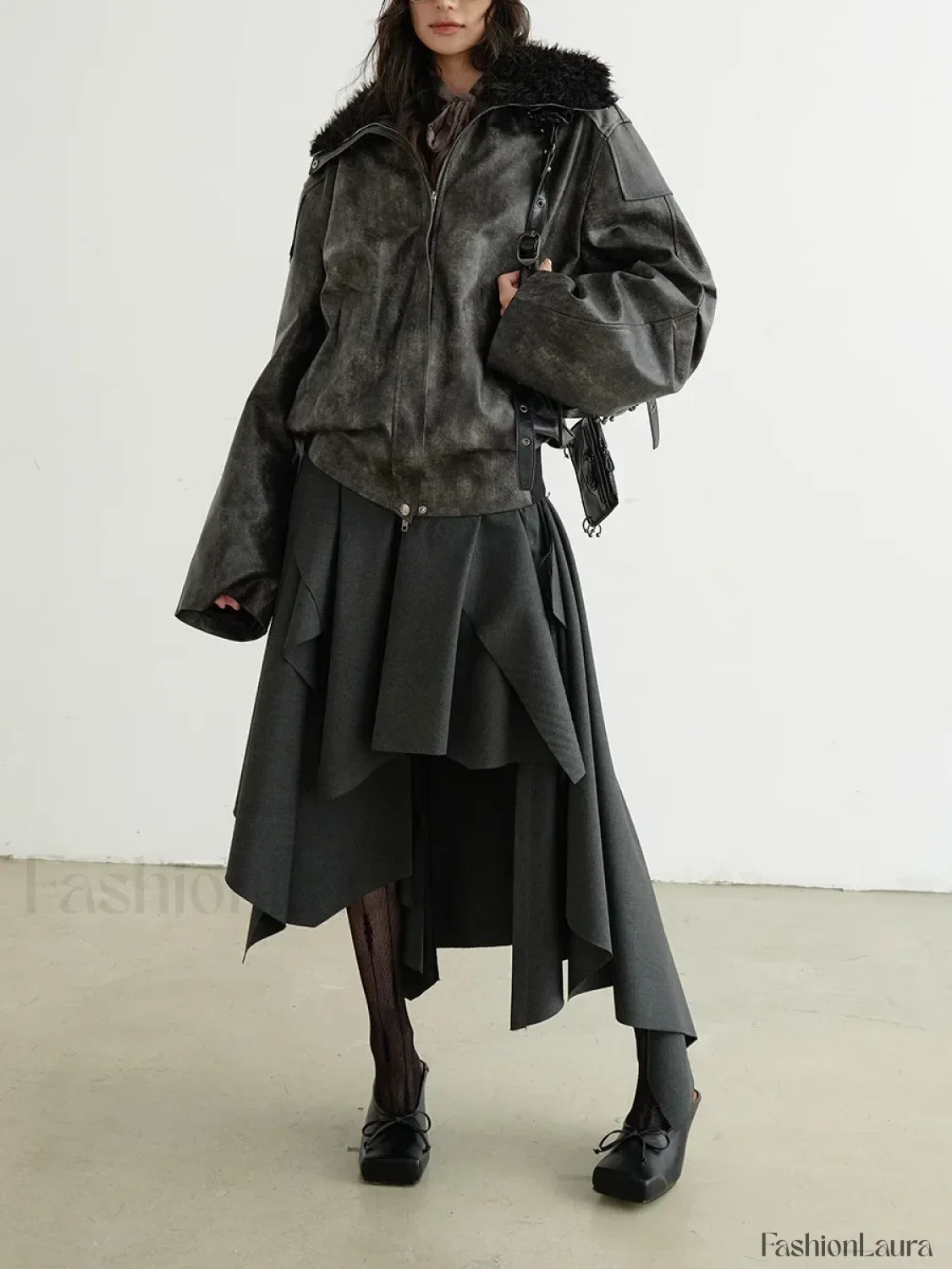 Belted Patchwork Loose Elegant Skirt - Image 11