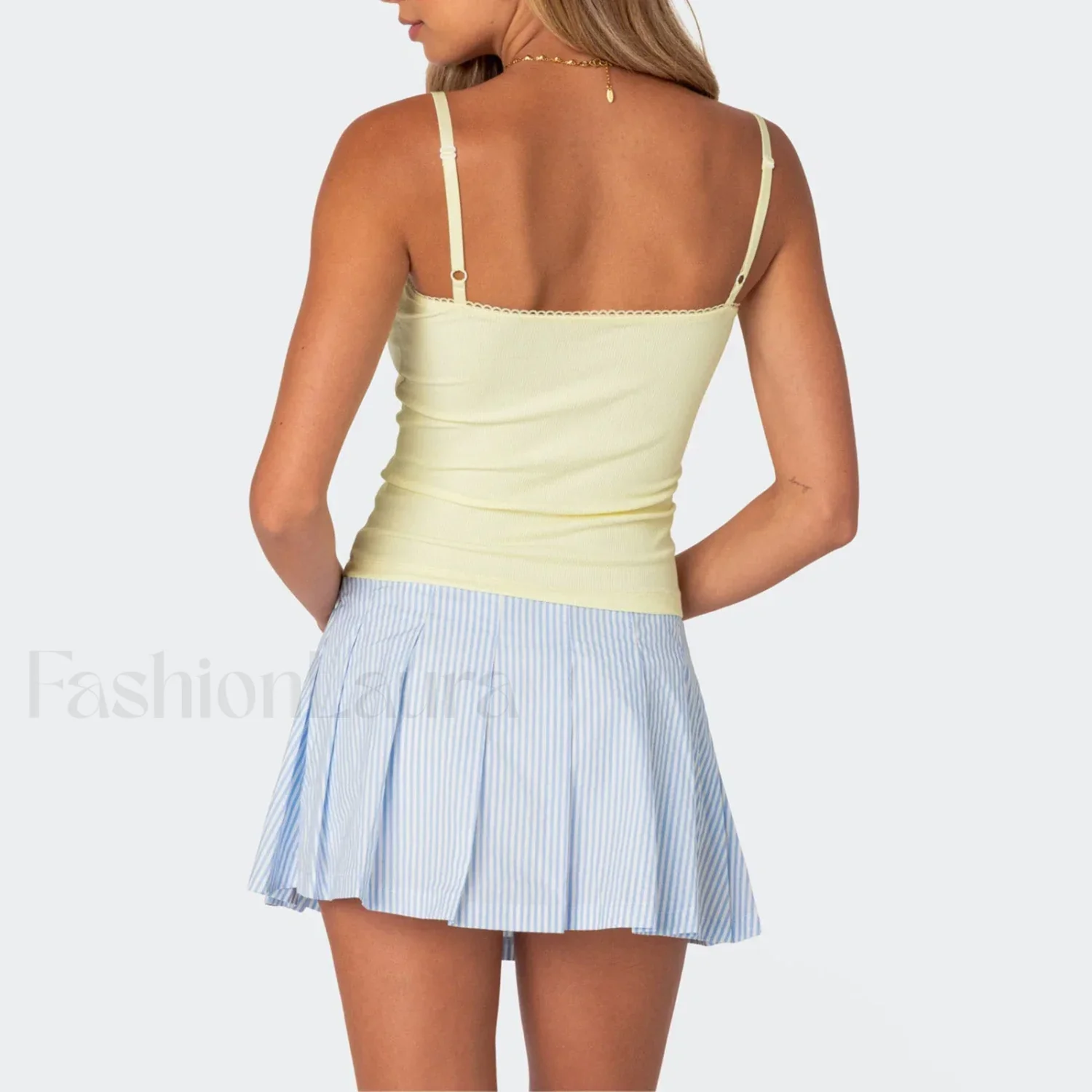 Blue Pleated Striped Skirt - Image 5