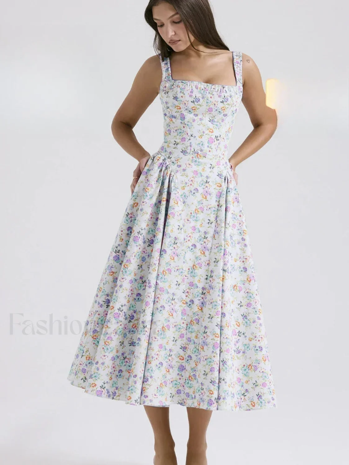 Bohemian Fragmented Flower Midi Dress - Image 4