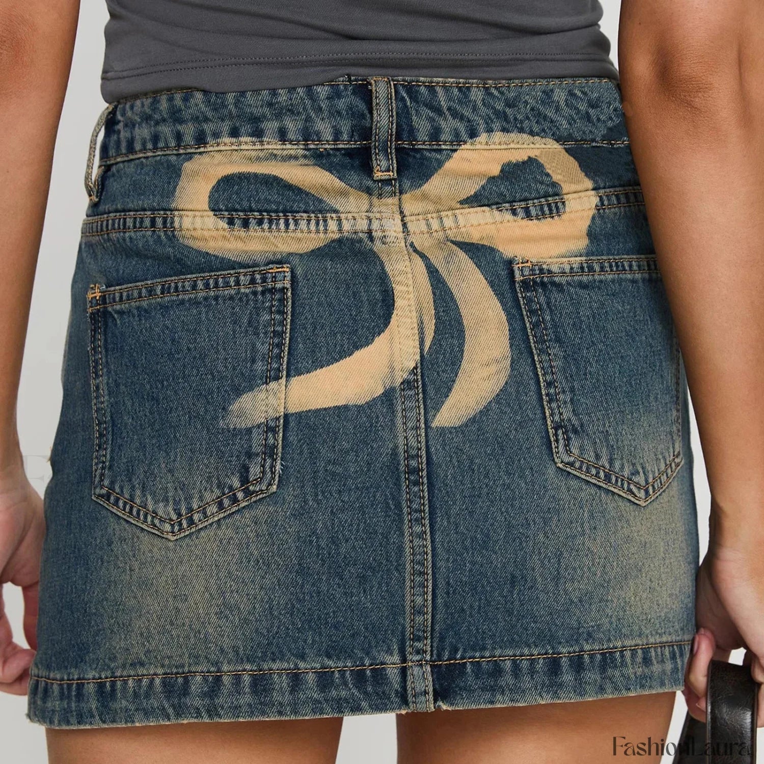 Bow Back Pocket Denim Skirt - Image 10
