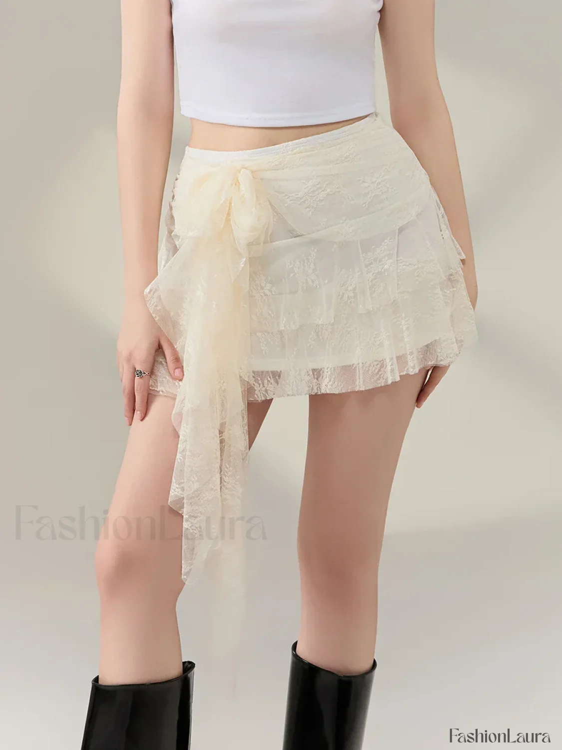 Bow Front Ruffle High Waist Skirt - Image 16