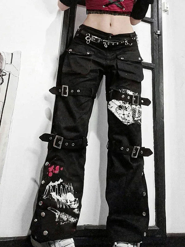 Buckle Strap Printed Cargo Jeans - Image 6