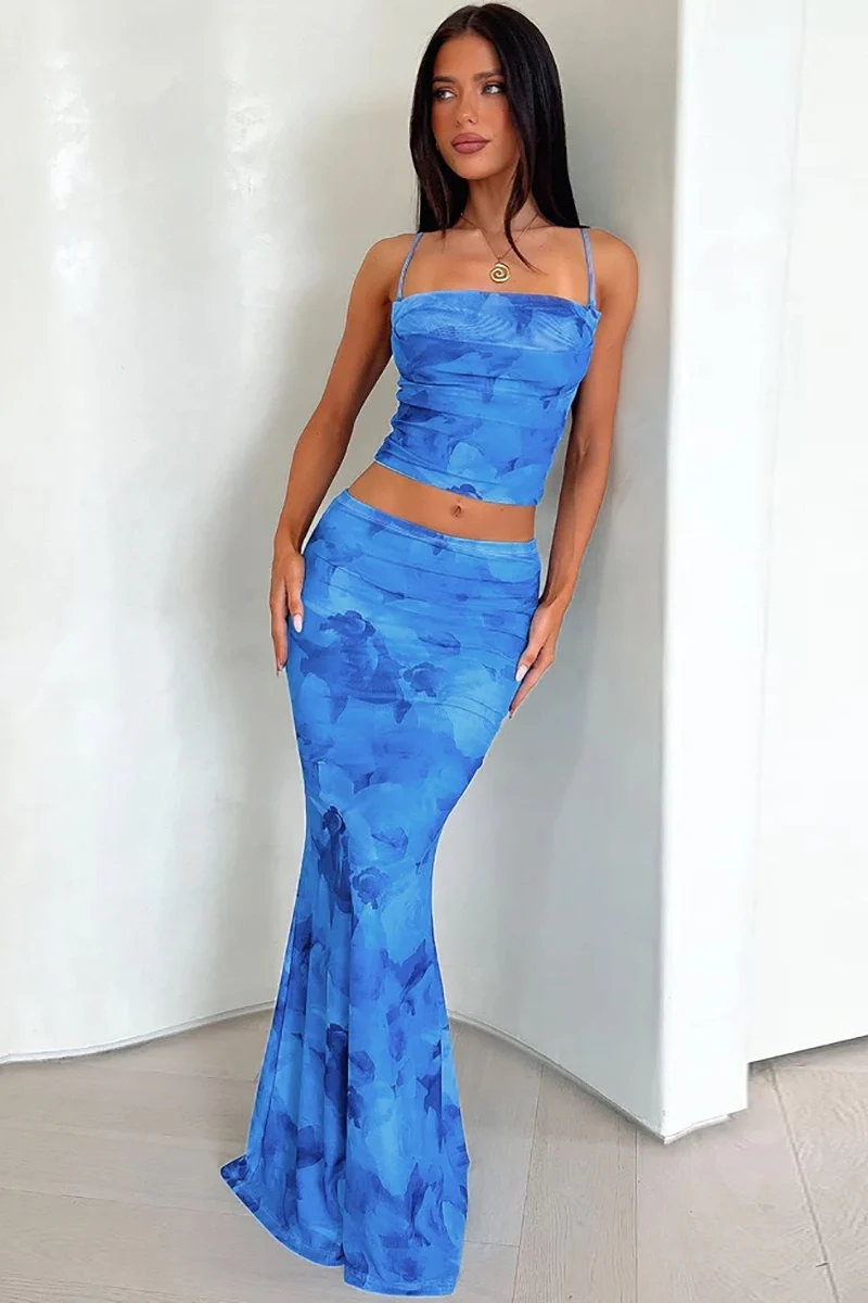 Cami Crop Top Bodycon Midi Skirt Set