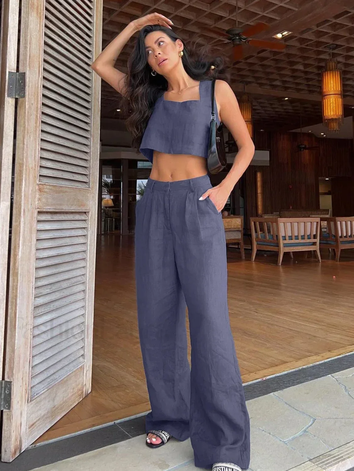 Casual Backless Crop Pants Two Piece Set - Image 2