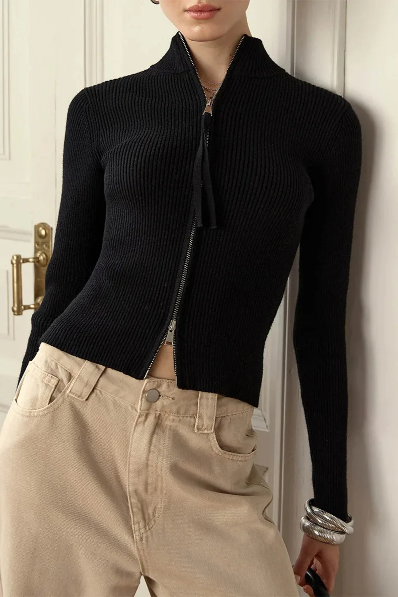 Casual Zip Front Knit Cardigan - Image 10
