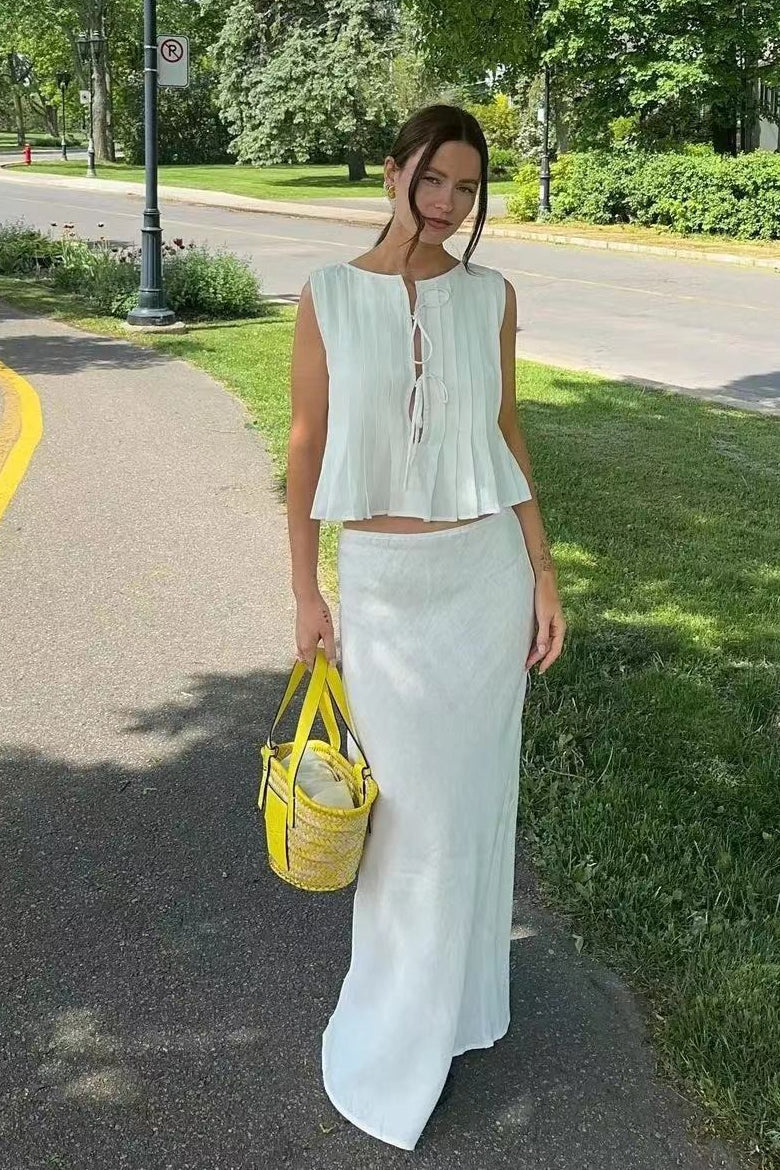 Chic Tie Strap Sleeveless Maxi Skirt Set - Image 5