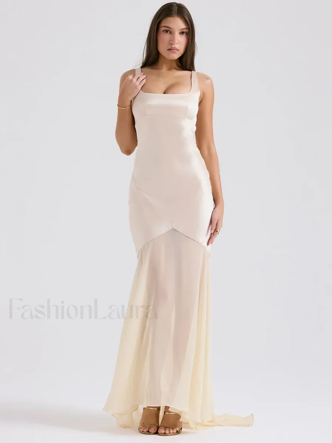 Chiffon Splicing Slim Floor Maxi Dress - Image 6