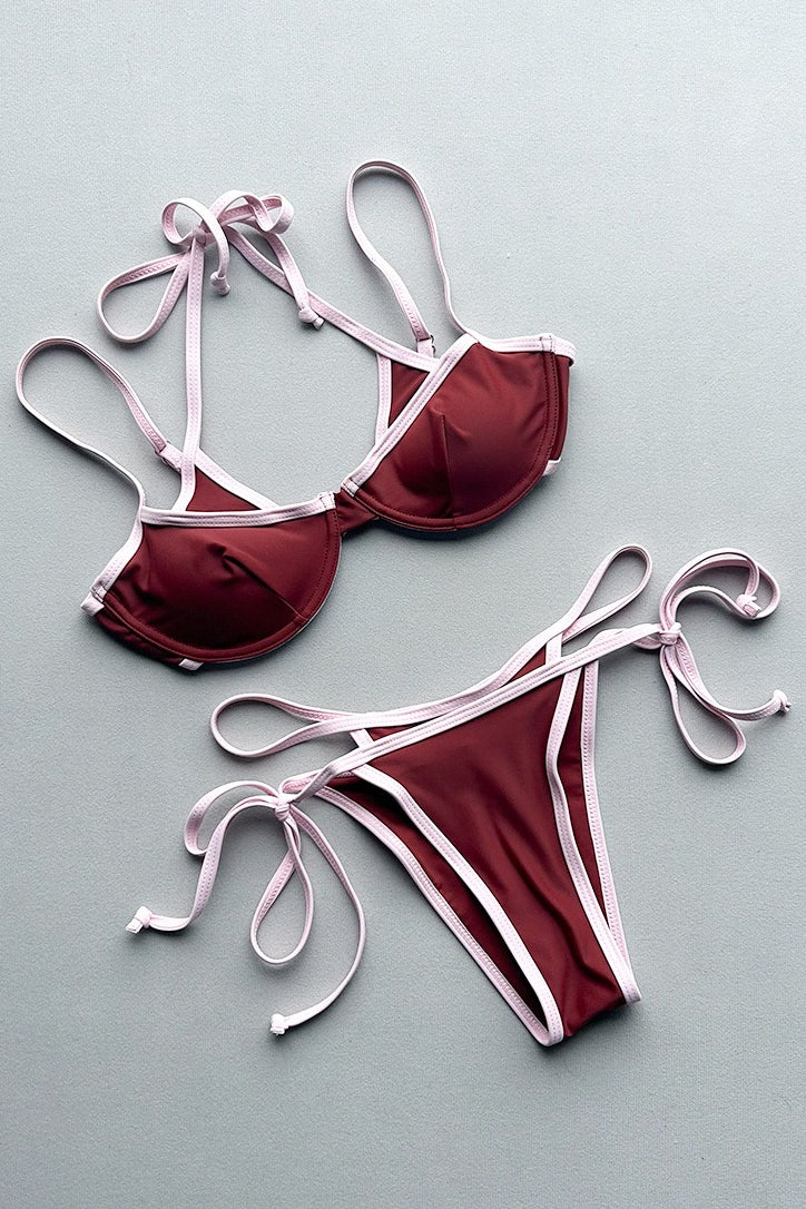 Contrast Patchwork Side Tie Layered Bikini Set - Image 4