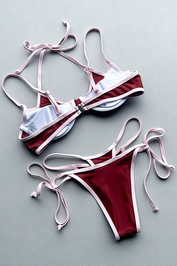 Contrast Patchwork Side Tie Layered Bikini Set - Image 5