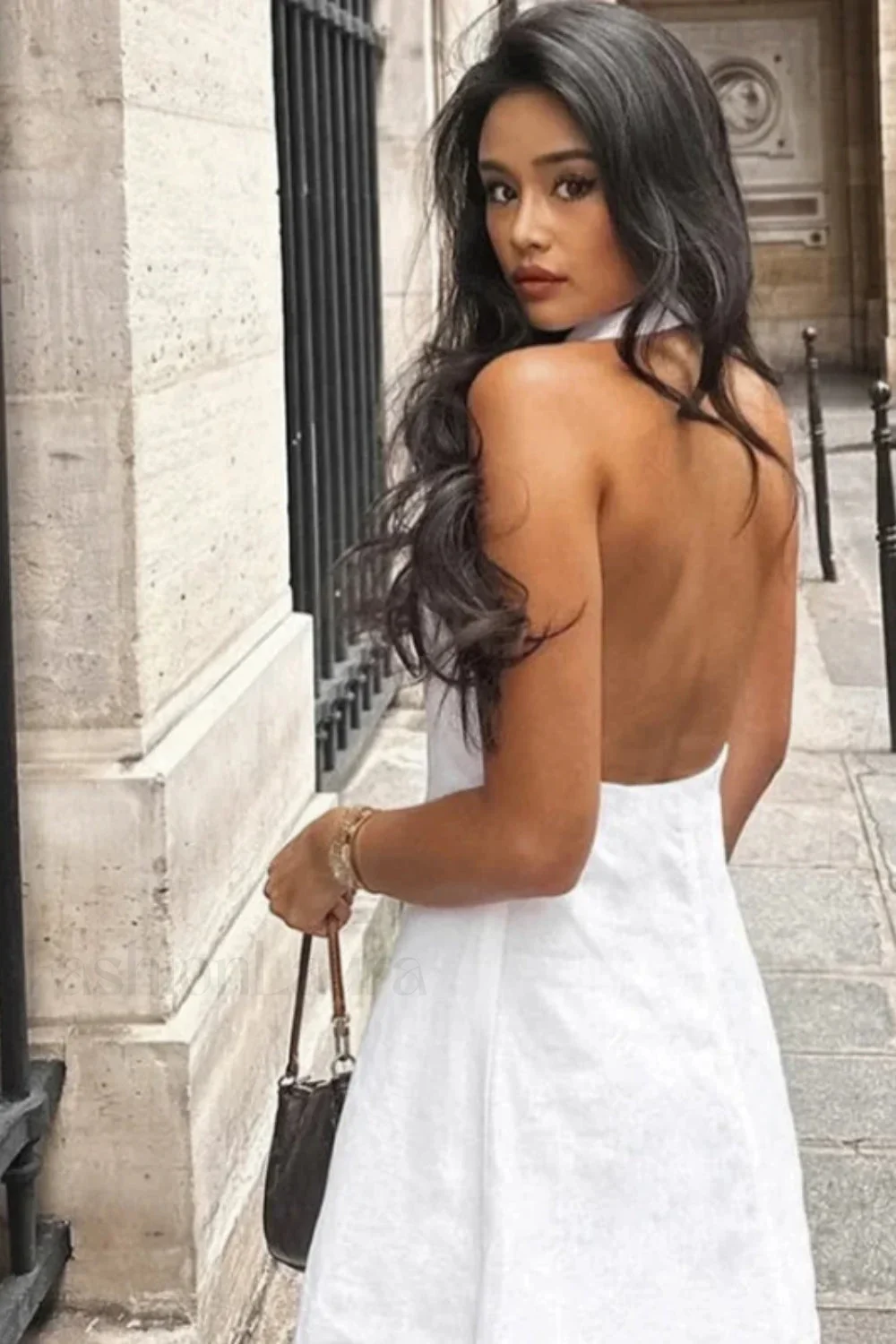 Cotton Linen Backless Sexy Neckline Mini Dress - Image 4
