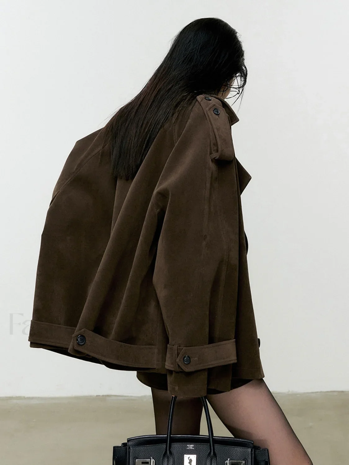 Lapel Loose Suede Jacket - Image 7