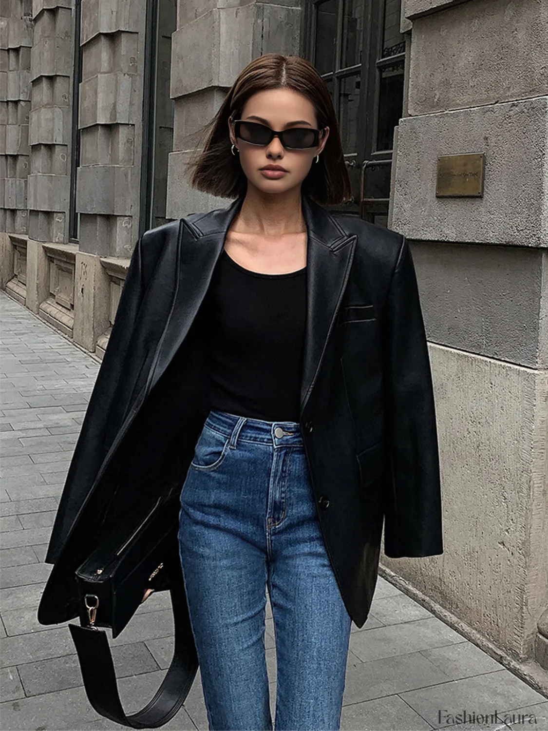 Lapel Pockets Leather Blazer - Image 17
