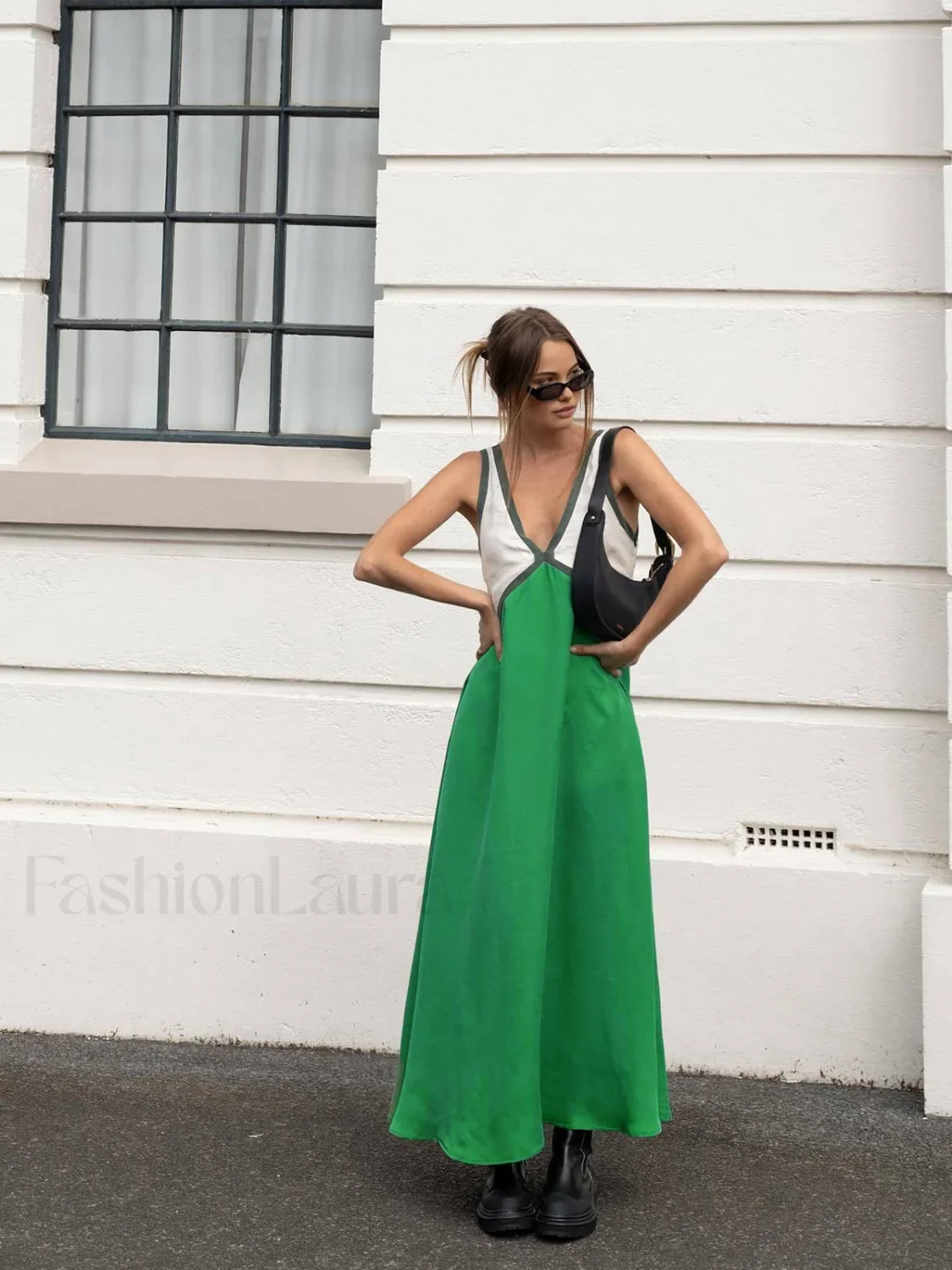 Satin Contrast Trim Long Dress - Image 6