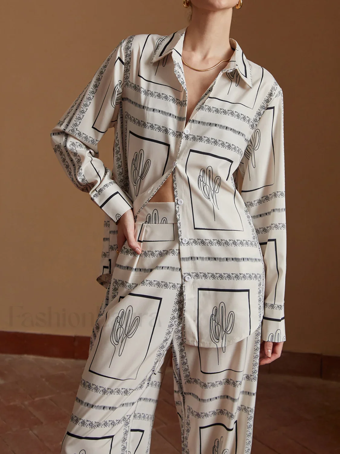 Satin Cactus Print Pants Set - Image 8
