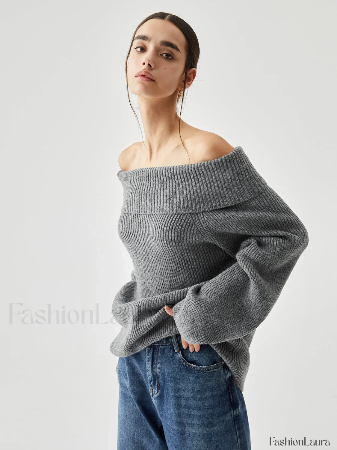 Oversized Overfold Off Shoulder Knit Sweater - Image 11
