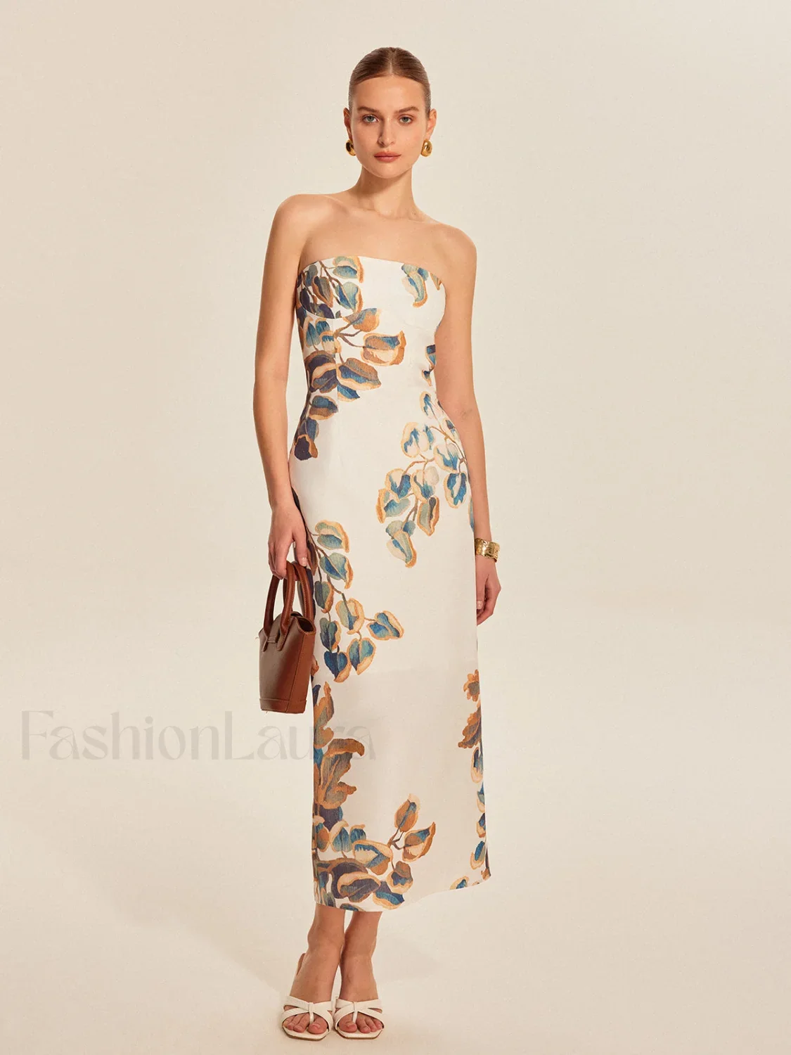 Floral Print Strapless Dress - Image 3