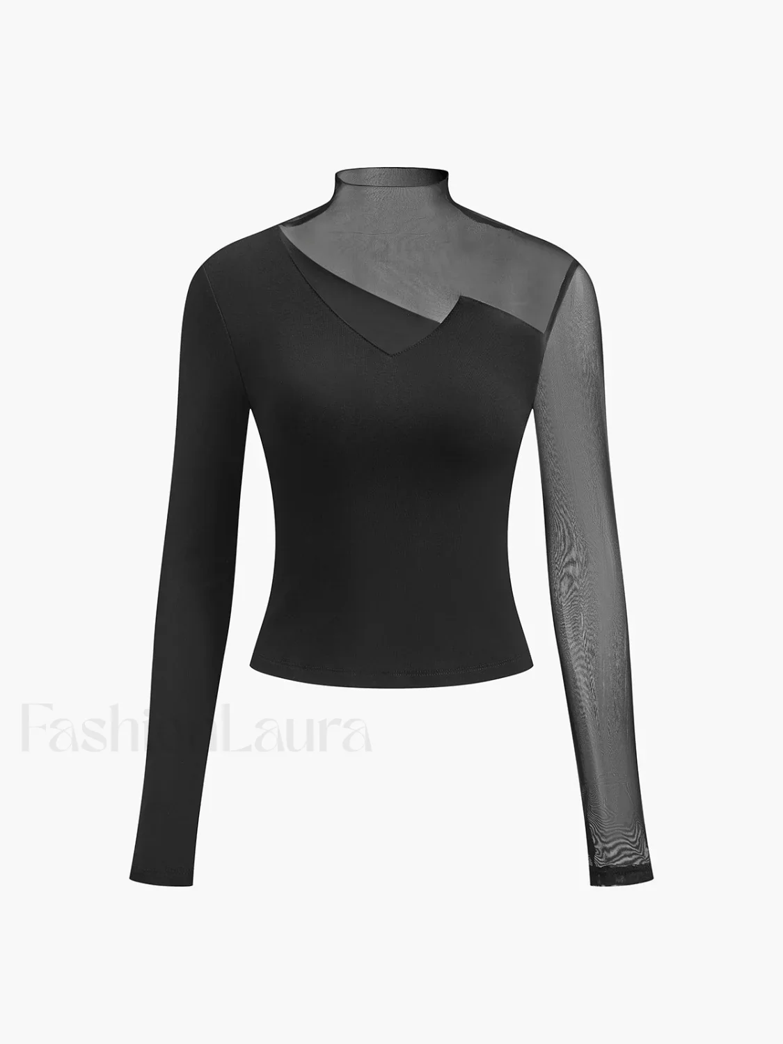 Asymmetrical Sheer Mesh Panel T-Shirt - Image 13
