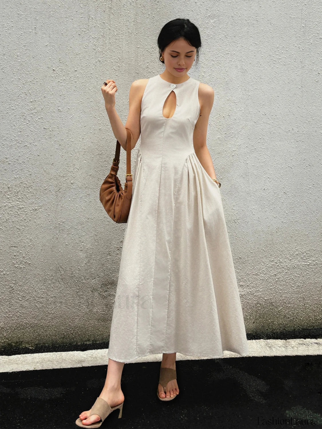 Cotton & Linen Pleated Cutout Long Dress - Image 28