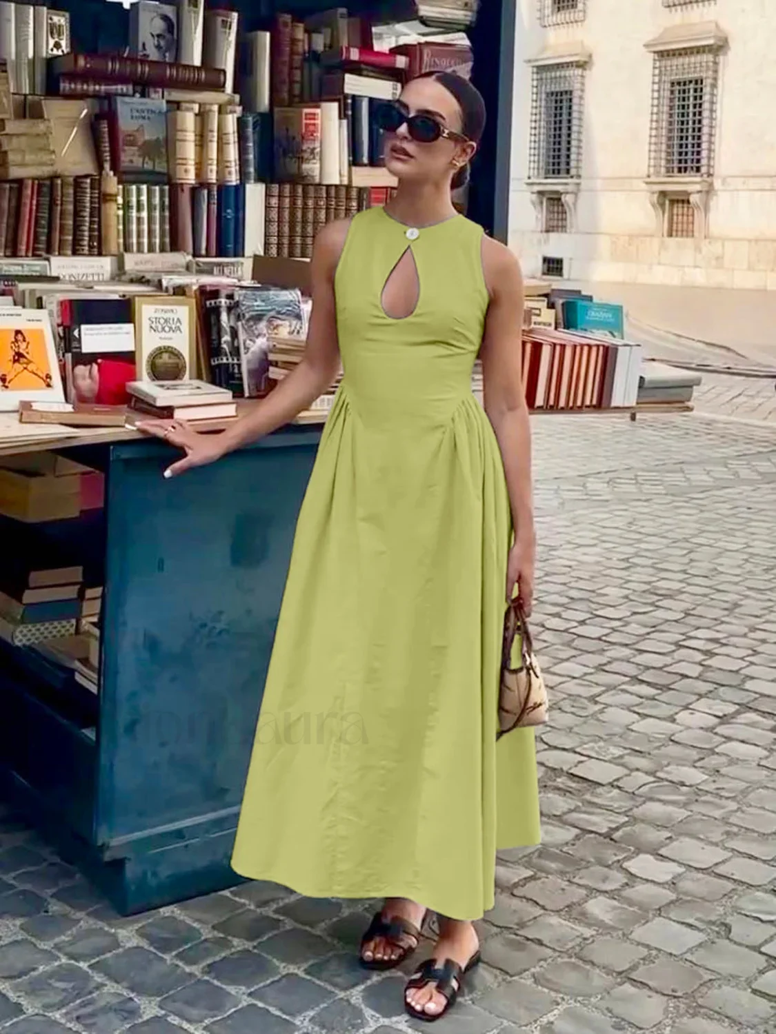 Cotton & Linen Pleated Cutout Long Dress - Image 8