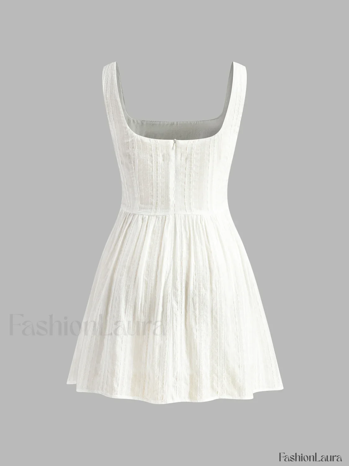 Semi-Sheer Solid Square Neckline Short Dress - Image 19