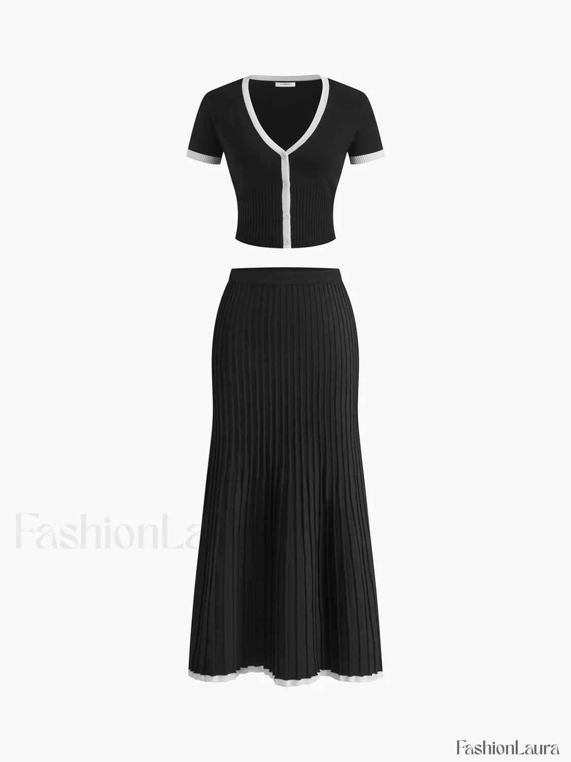 Minimalism Contrast Trim Sweater Skirt Set - Image 11