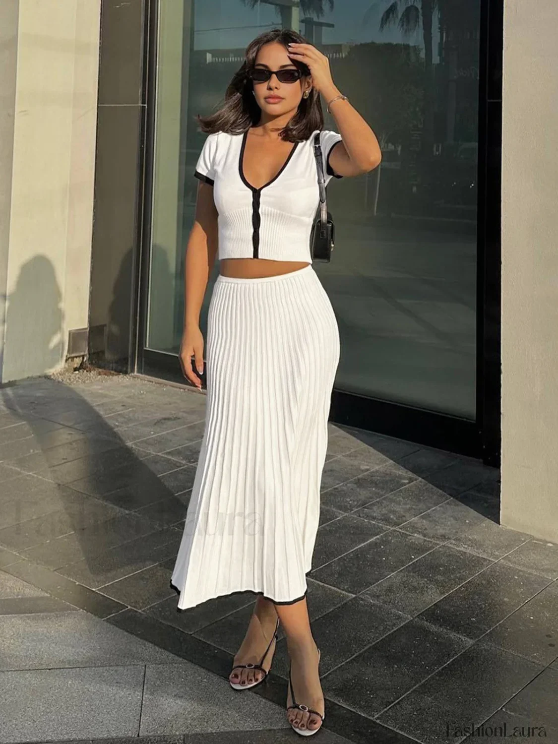 Minimalism Contrast Trim Sweater Skirt Set - Image 15