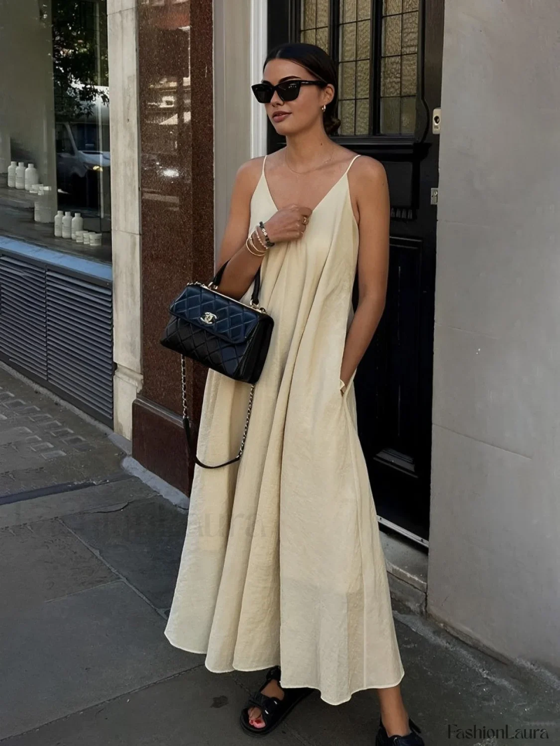Double Layers V-neck Long Dress - Image 10