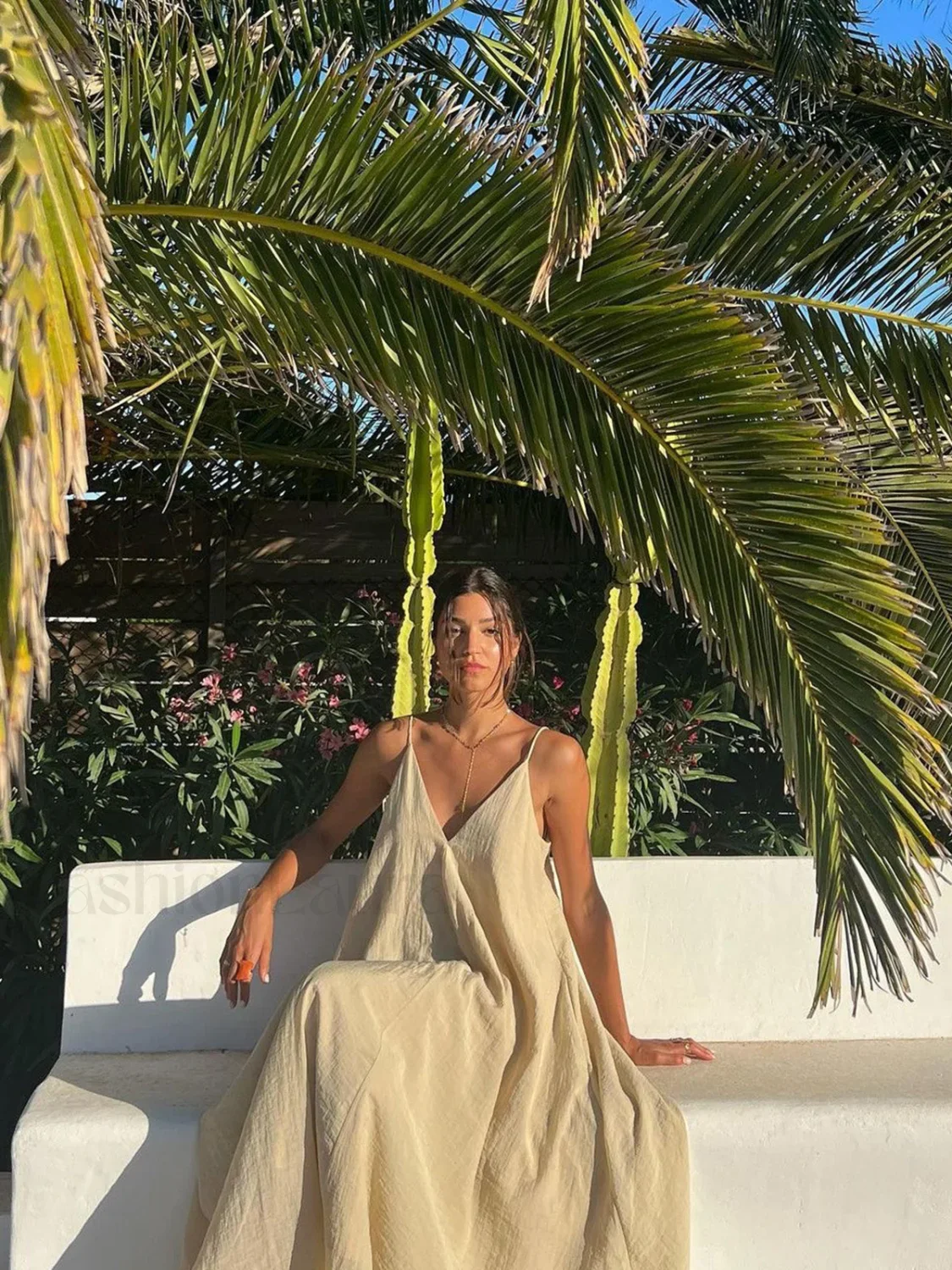 Double Layers V-neck Long Dress - Image 3