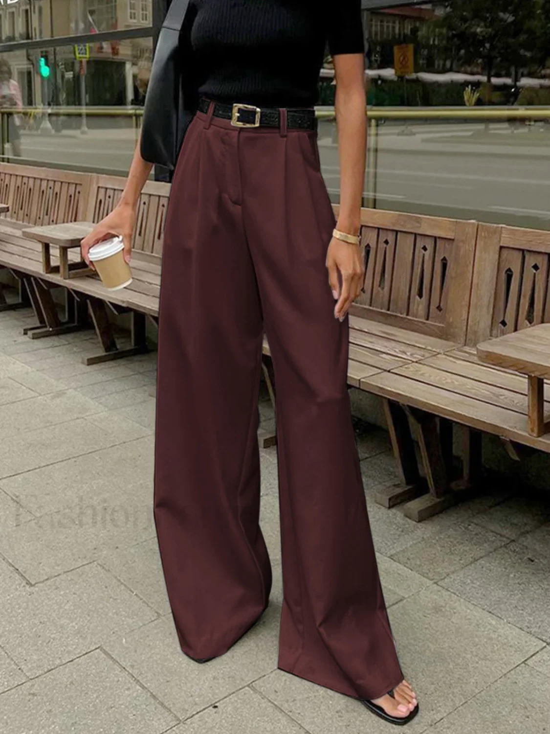 Solid Wide Leg Pants Without Belt - Image 14