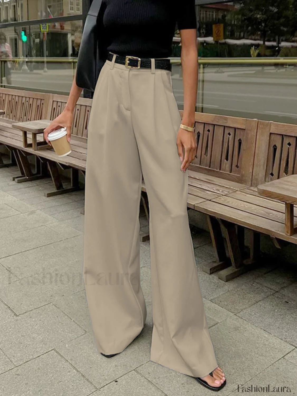Solid Wide Leg Pants Without Belt - Image 24