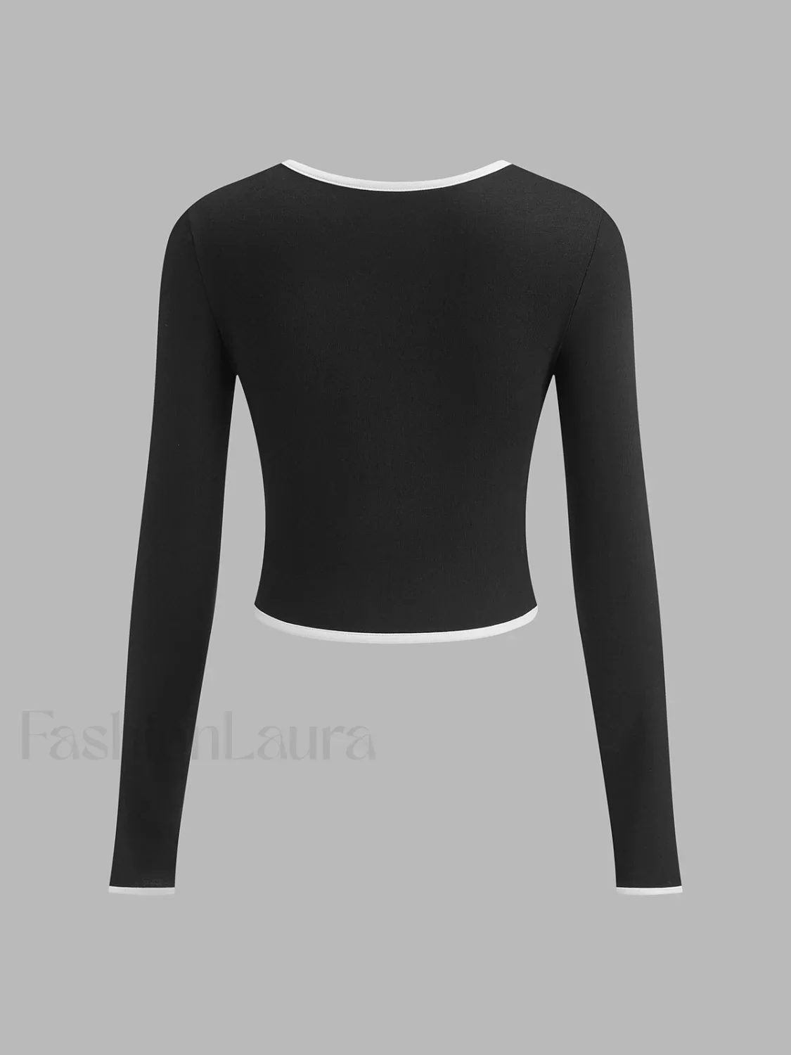 Square Neck Contrast Trim Long Sleeve Knit Shirt - Image 19