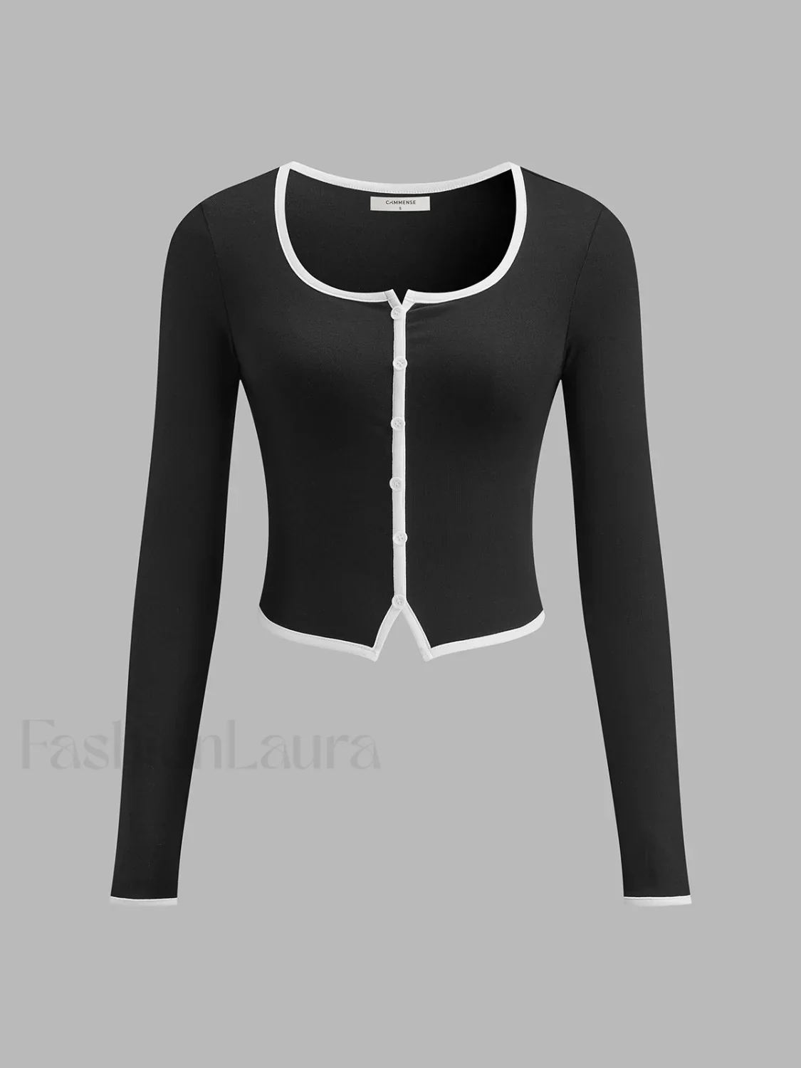 Square Neck Contrast Trim Long Sleeve Knit Shirt - Image 20