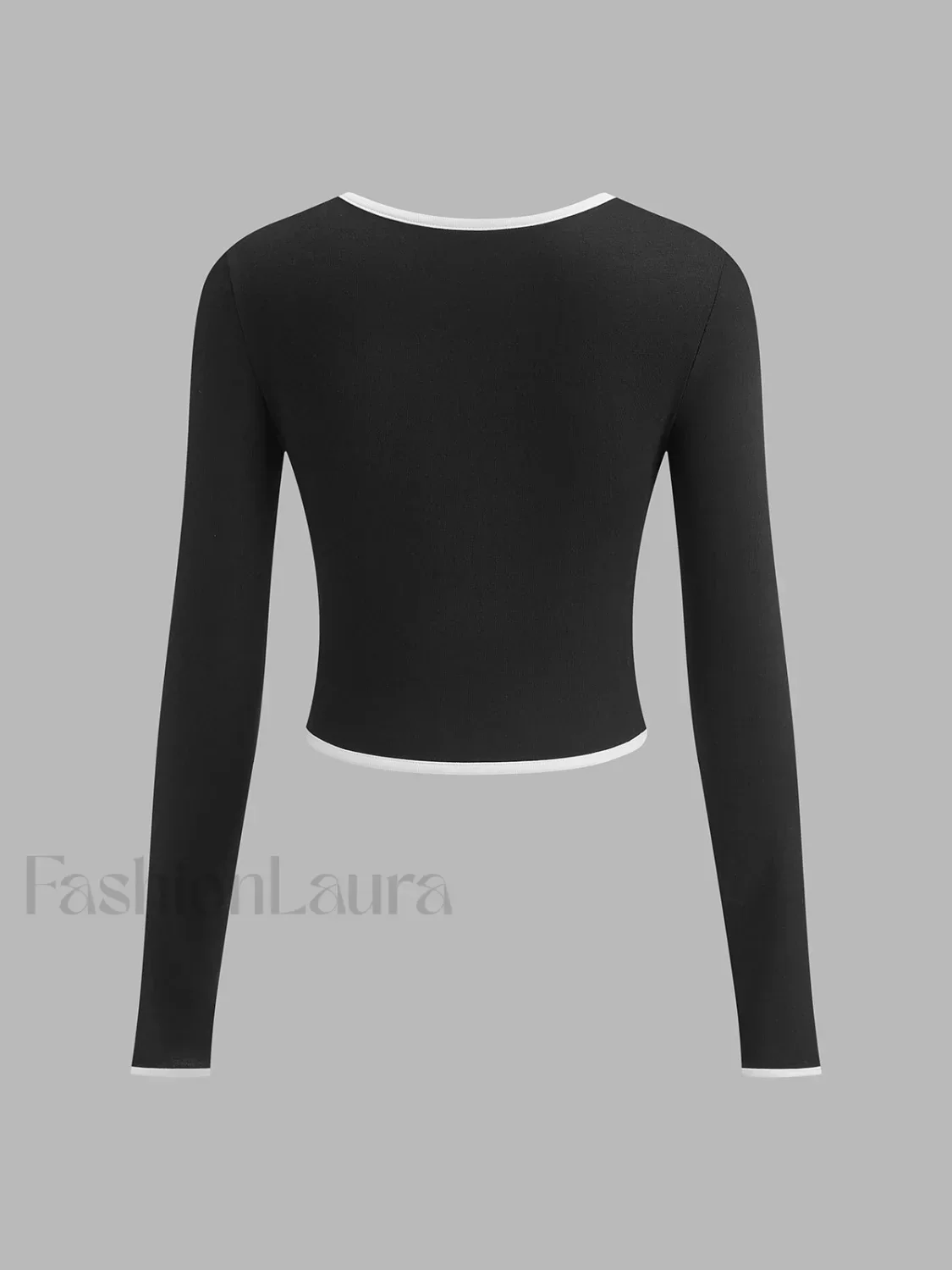 Square Neck Contrast Trim Long Sleeve Knit Shirt - Image 6