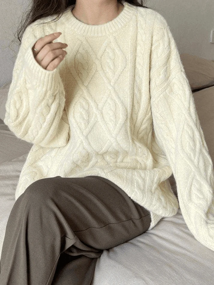 Crew Neck Cable Knit Pullover Sweater - Image 9
