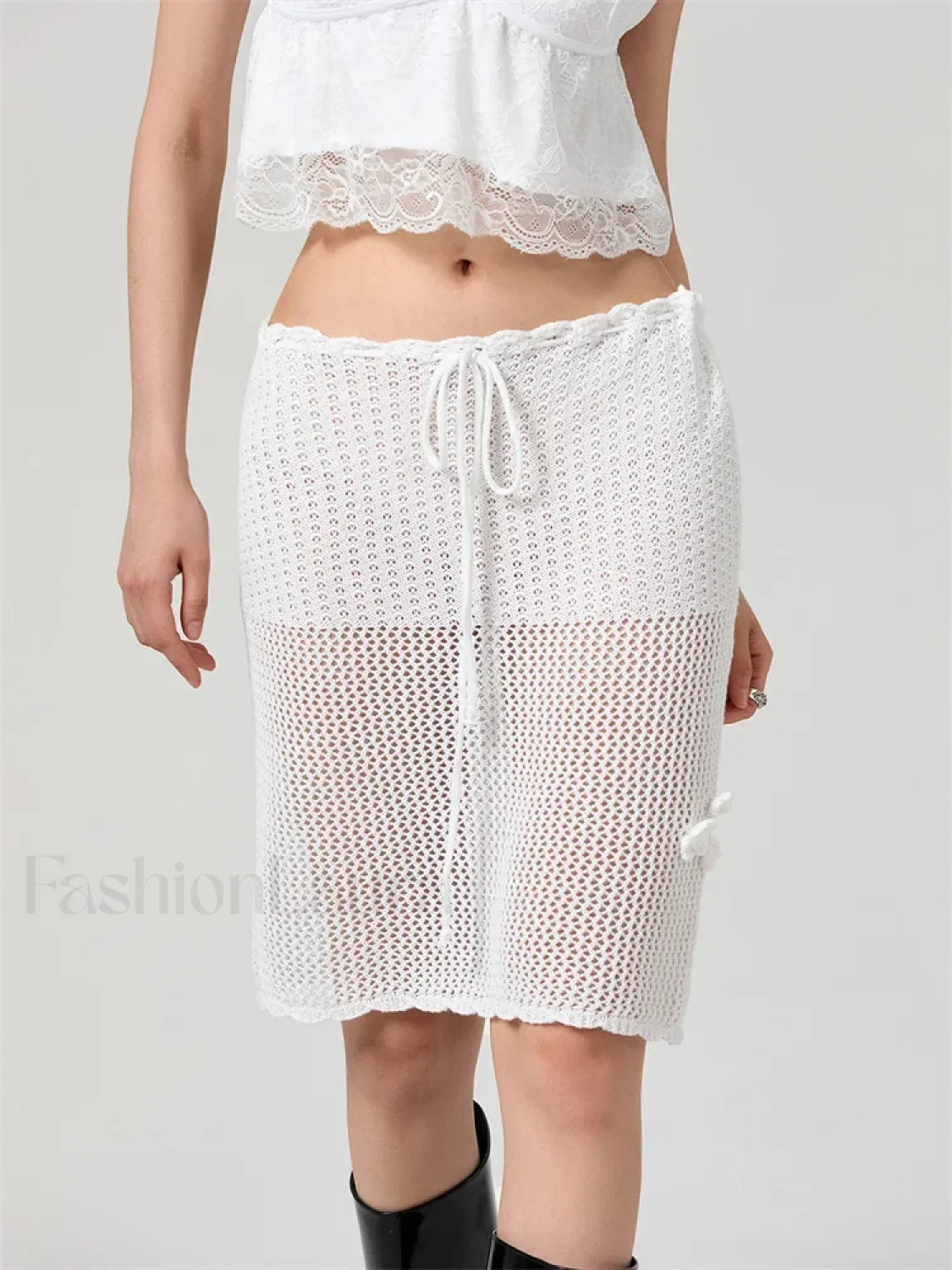 Crochet Flower Knitted Midi Skirt - Image 12