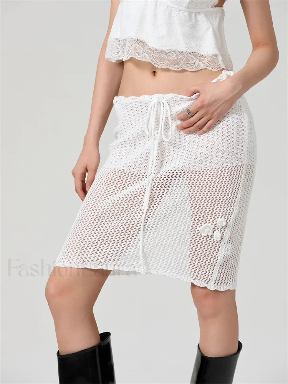 Crochet Flower Knitted Midi Skirt - Image 6