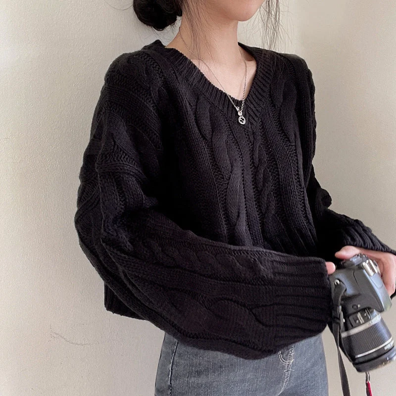 Cropped Brown Cable Knit Sweater - Image 7
