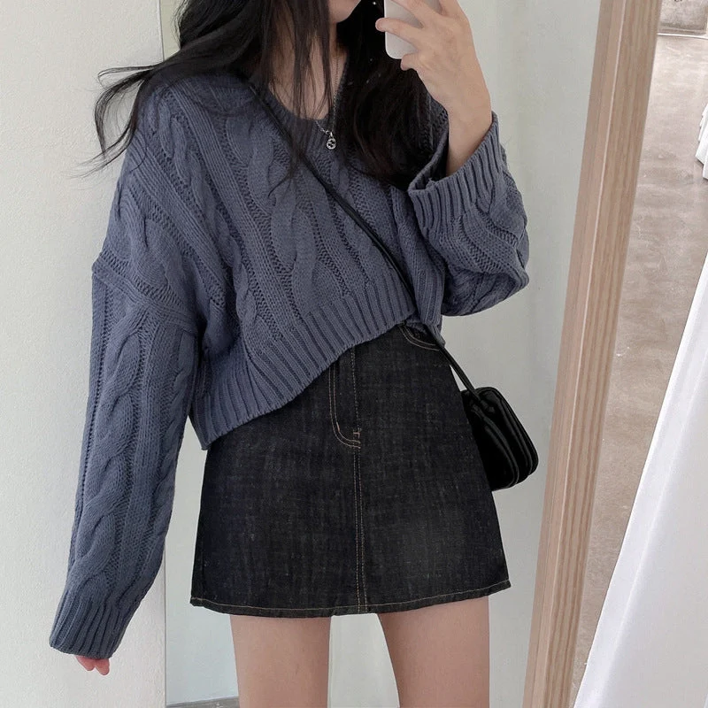 Cropped Brown Cable Knit Sweater - Image 9